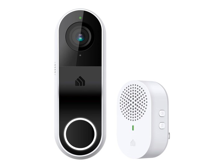 The Kasa KD110 Video Doorbell and chime against a white background.