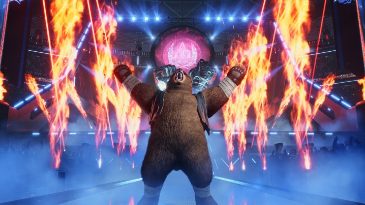 Kuma roaring during his stage entrance in Tekken 8