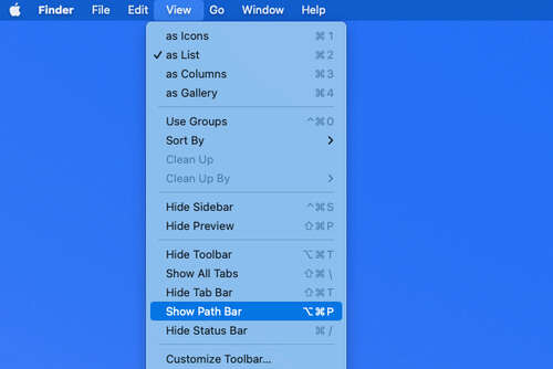 Show Path Bar in the Finder View menu.