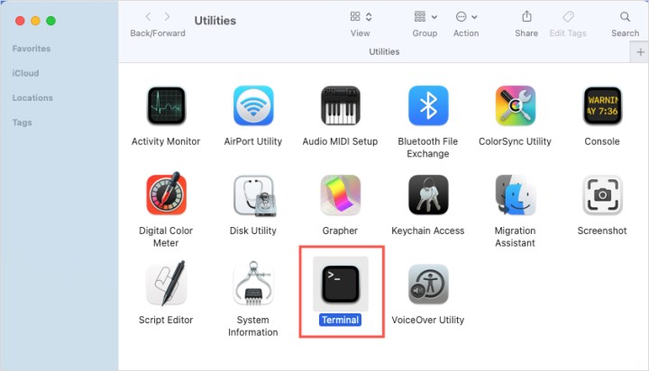 Terminal in the MacOS Utilities folder.