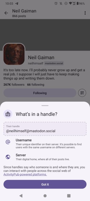 Mastodon handle explanation card