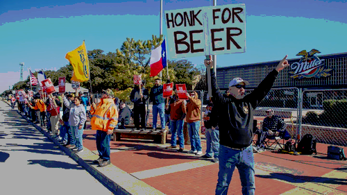 Molson Coors employees picketing outside facility