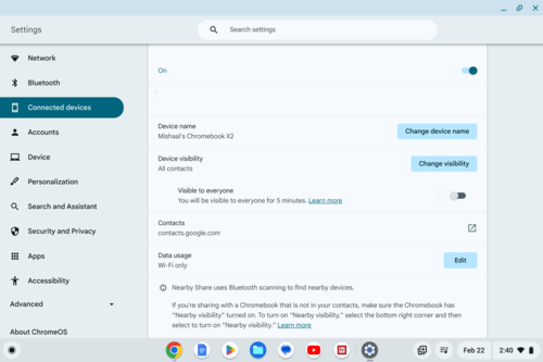 Nearby Share settings on Chrome OS