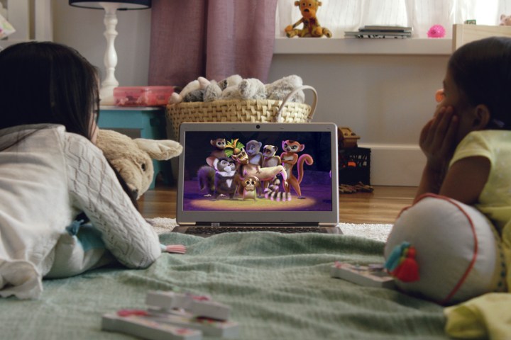 Two people using a laptop to watch Netflix.