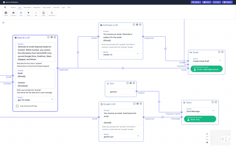 Vectorshift drag-and-drop workflow