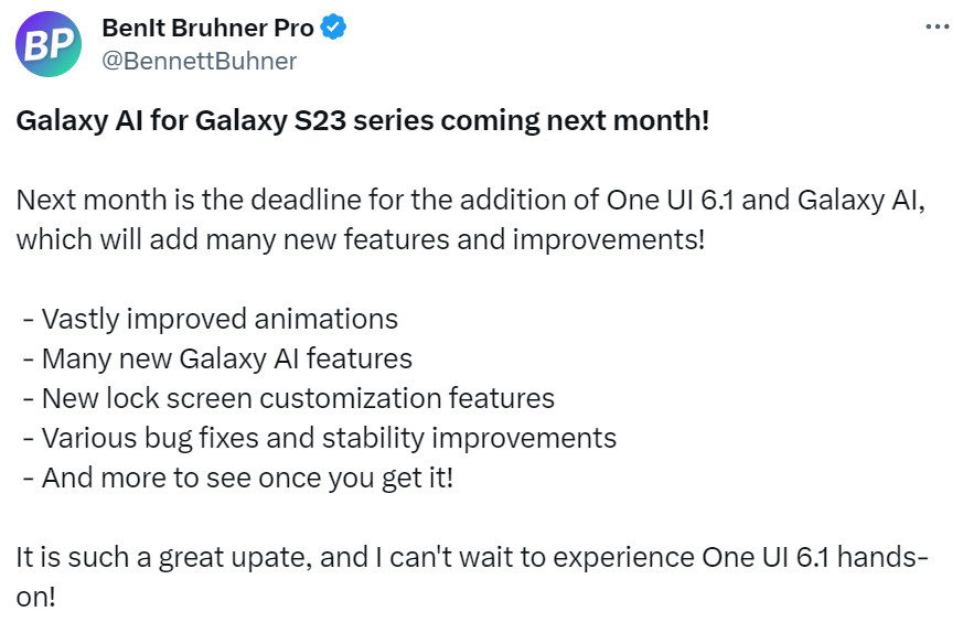 One UI 6.1 on Galaxy S23 Benit Bruhner Pro