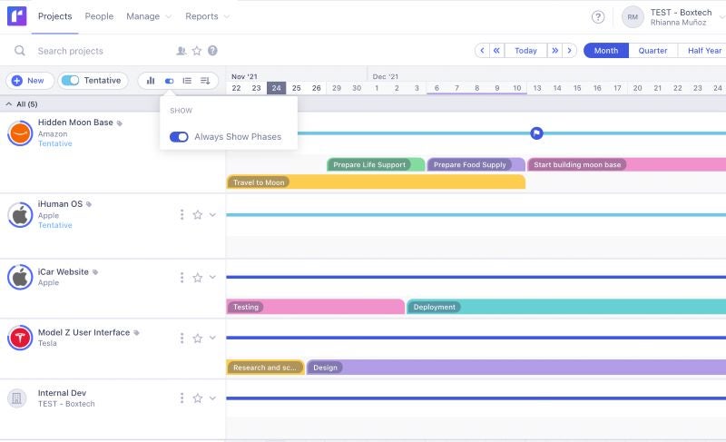 Runn project scheduling dashboard