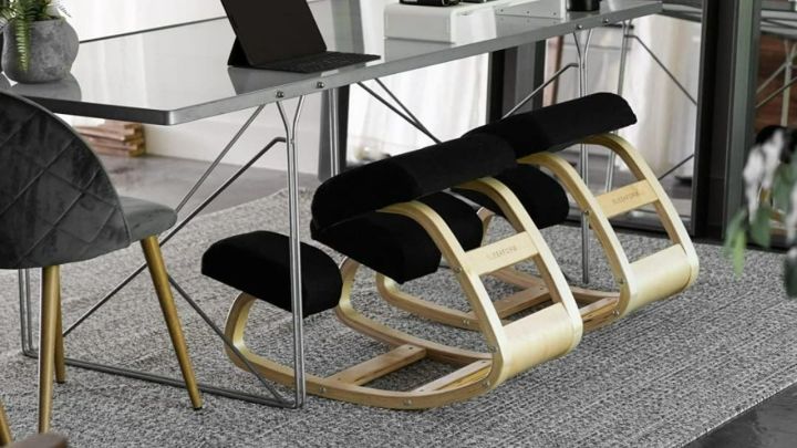 Kneeling chairs in an office.