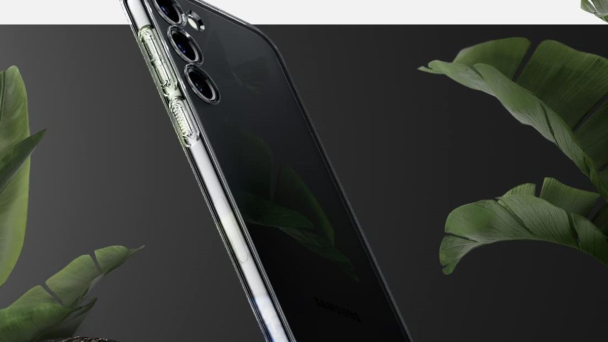 Spigen Liquid Crystal case on dark background with leaves