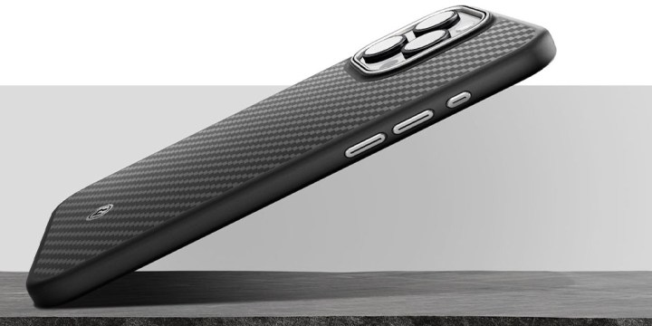 A Spigen case elegantly presented against a black table.