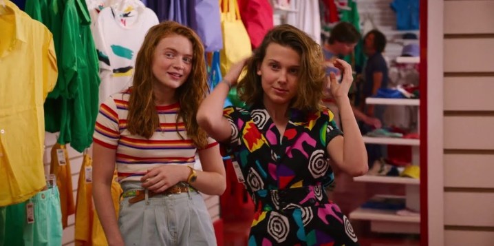 Sadie Sink and Millie Bobby Brown at the mall in Stranger Things.