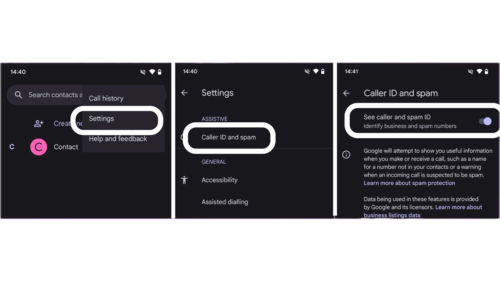 Step by Step to turn on caller ID and spam detection