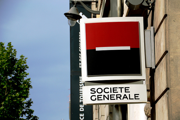 A view of the Societe Generale bank sign.Impacted by the...