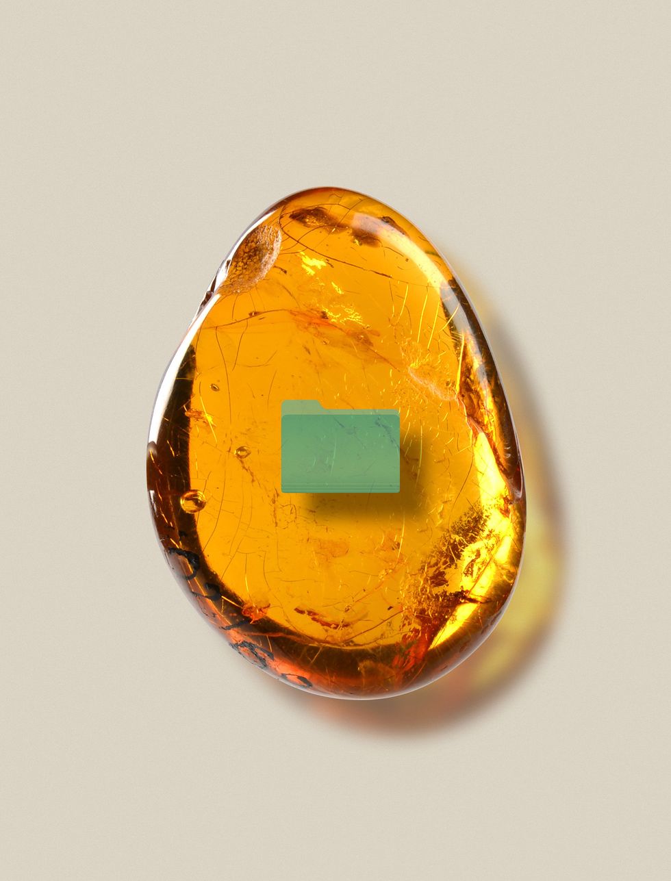 An image of a piece of amber with a digital folder in the center. 