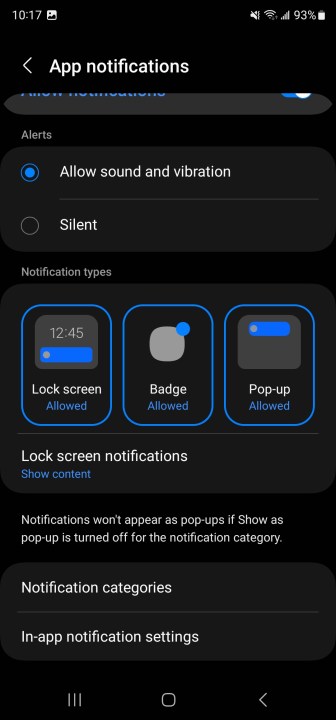 A screenshot of the App Notifications menu.