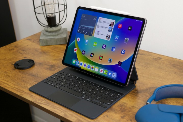 The iPad Pro (2022) sitting in the Magic Keyboard.