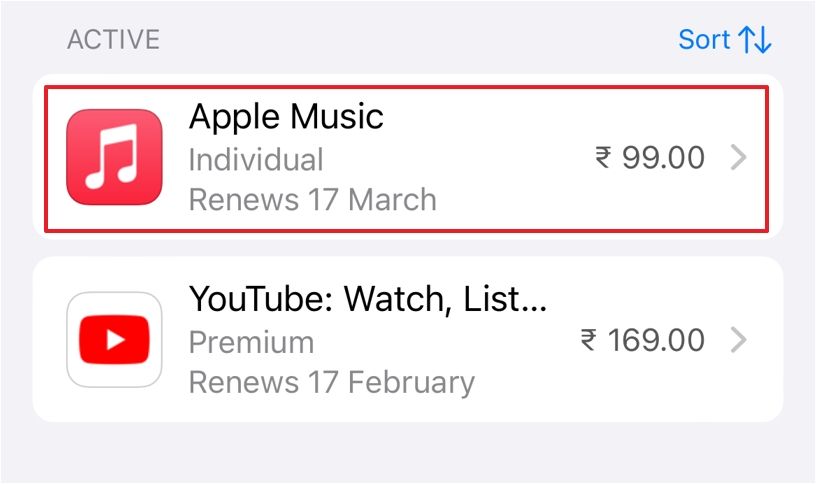 Active Apple Music subscription in the Subscriptions window.