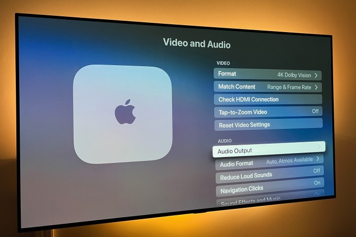 The Oudio Output menu for the Apple TV 4K 2022 with TVos 6.5.