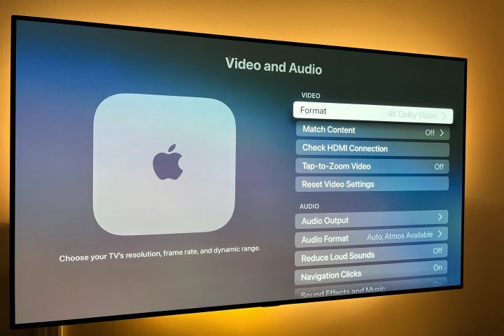 The Video and audio menu of the Apple TV 4K.