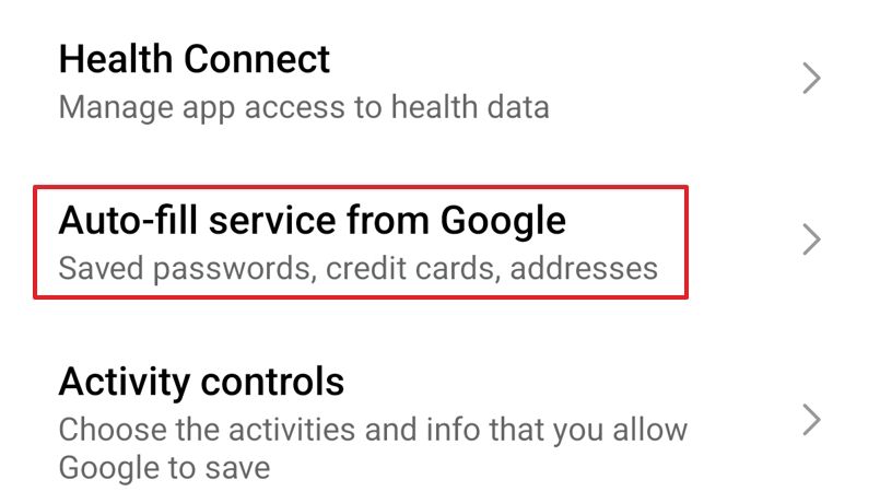 Auto-Fill Service From Google option in the Privacy window.