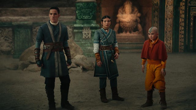 sokka, katara, aang in live action avatar the last airbender