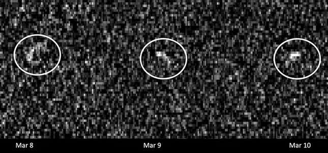 Images of asteroid Apophis captured in March 2021 by radio antennas at the Deep Space Network’s Goldstone complex.