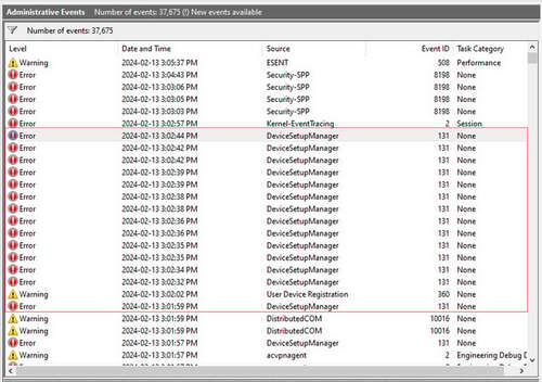 Repeated 131 errors in Windows event logs