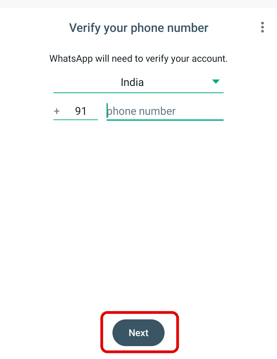 Enter your Number on WhatsApp Business to verify it.