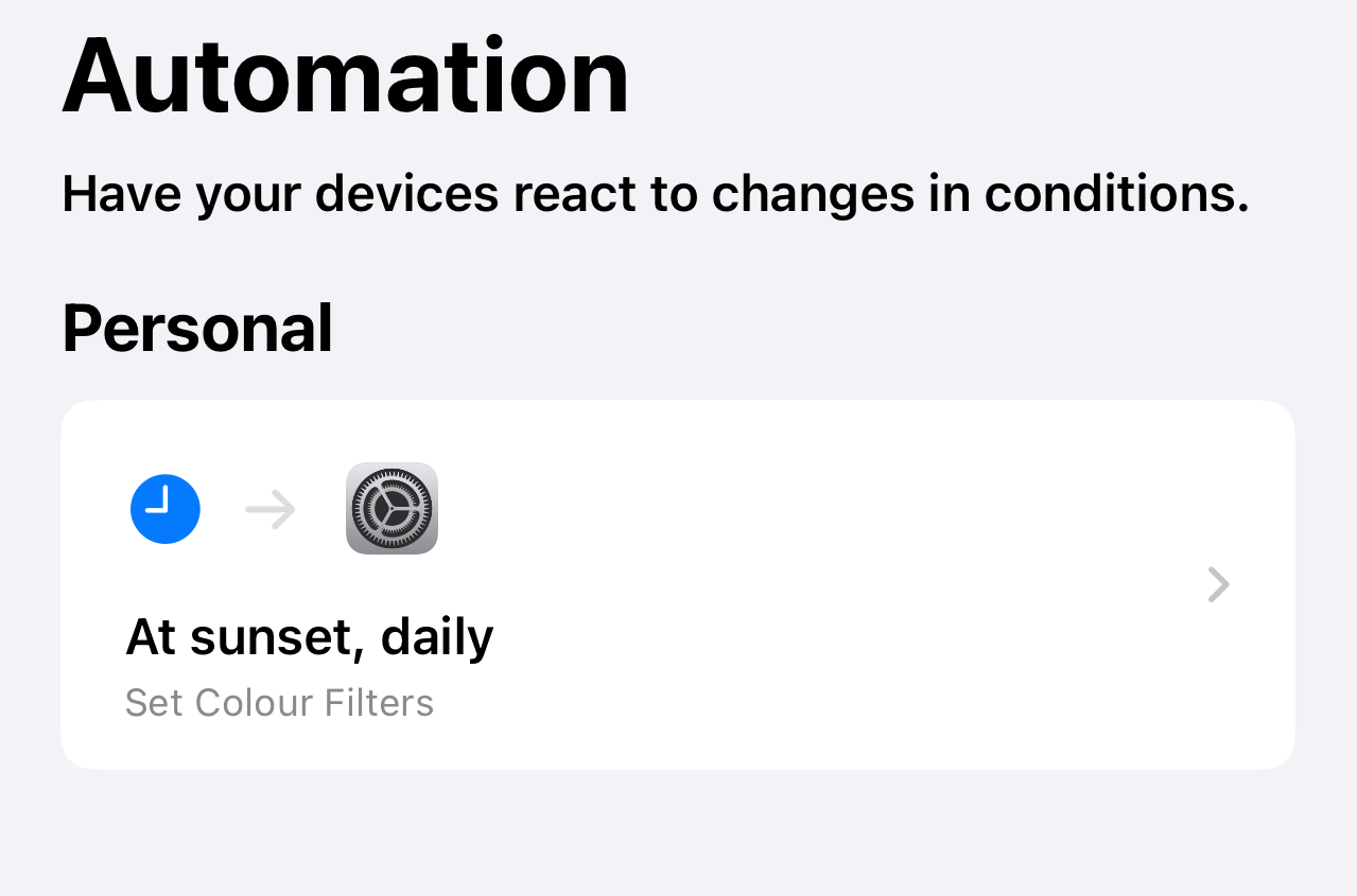 Existing iPhone automations that have already been created in the Shortcuts app.