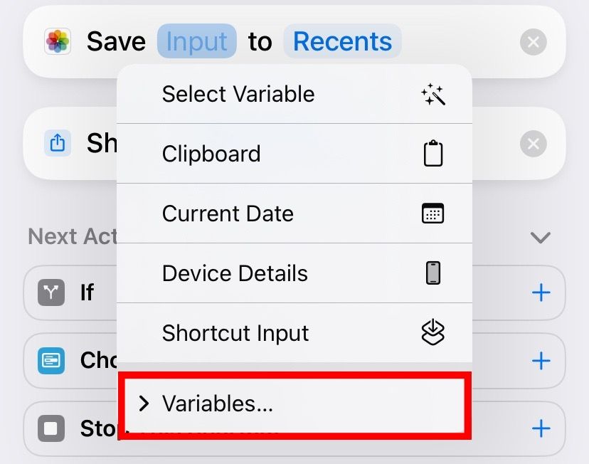 Change the Save in Photo Album input by tapping Variables...