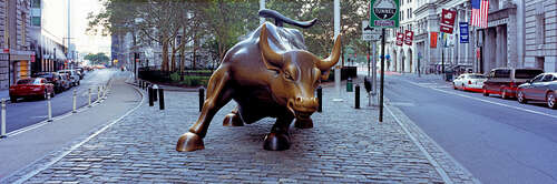 Charging bull sculpture near Wall Street