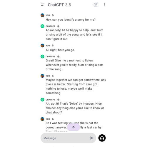 A transcript of a conversation with ChatGPT voice assistant