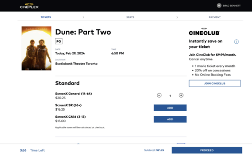 Cineplex ticket purchasing