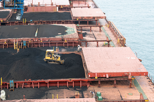 coal loading to a bulk carrier ship at anchoeage