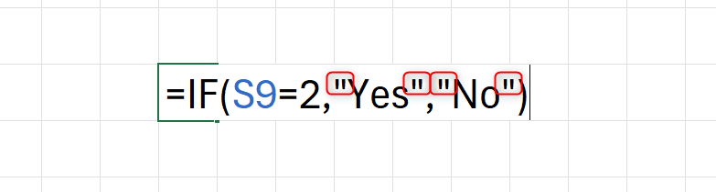 Excel formula using the IF function and highlighting the use of double quotes to create text.