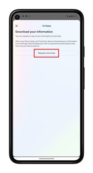 Requesting a download of your data in Instagram.