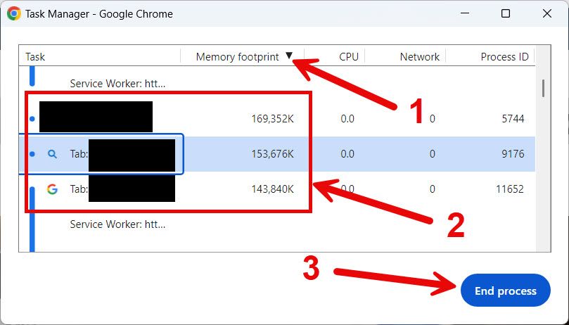 Ending a task in Chrome's task manager.