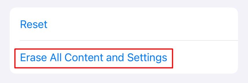 Erase All Content and Settings option in the Settings app.