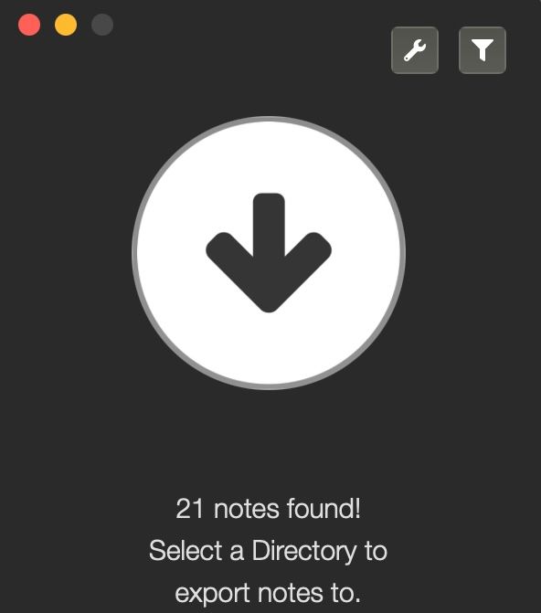 Exporter app showing the number of notes available for export.
