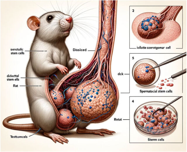 This error-ridden AI-generated image, published in the journal Frontiers, is supposed to show spermatogonial stem cells, isolated, purified, and cultured from rat testes.