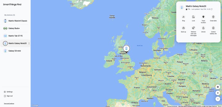 Samsung's SmartThings Find website.