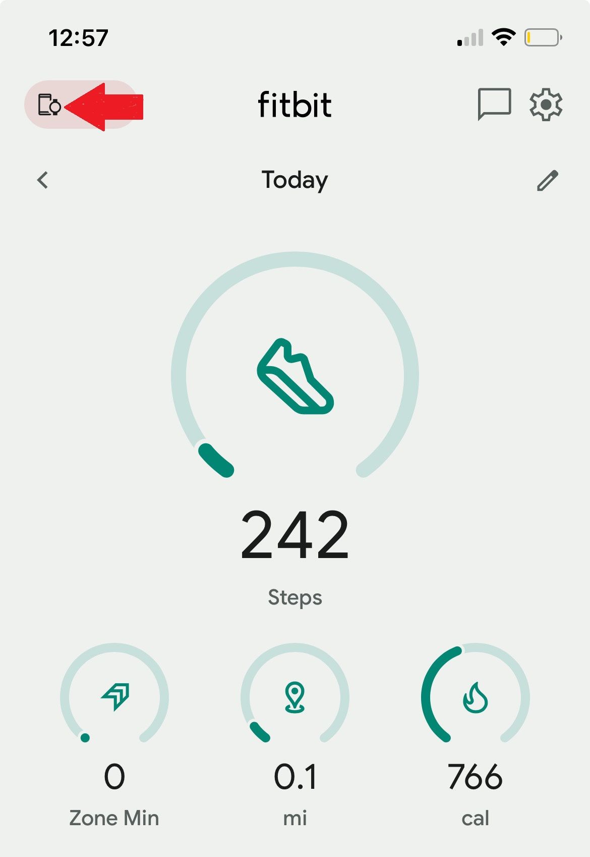 Tap the Fitbit device image in the corner. 