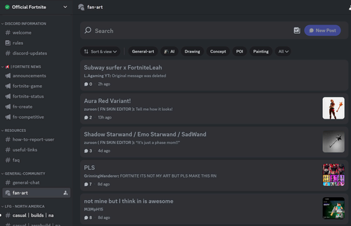 Forum channel on the Fortnite Discord server.