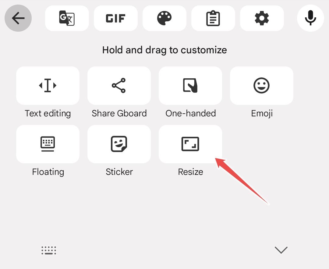 Gboard resize tool