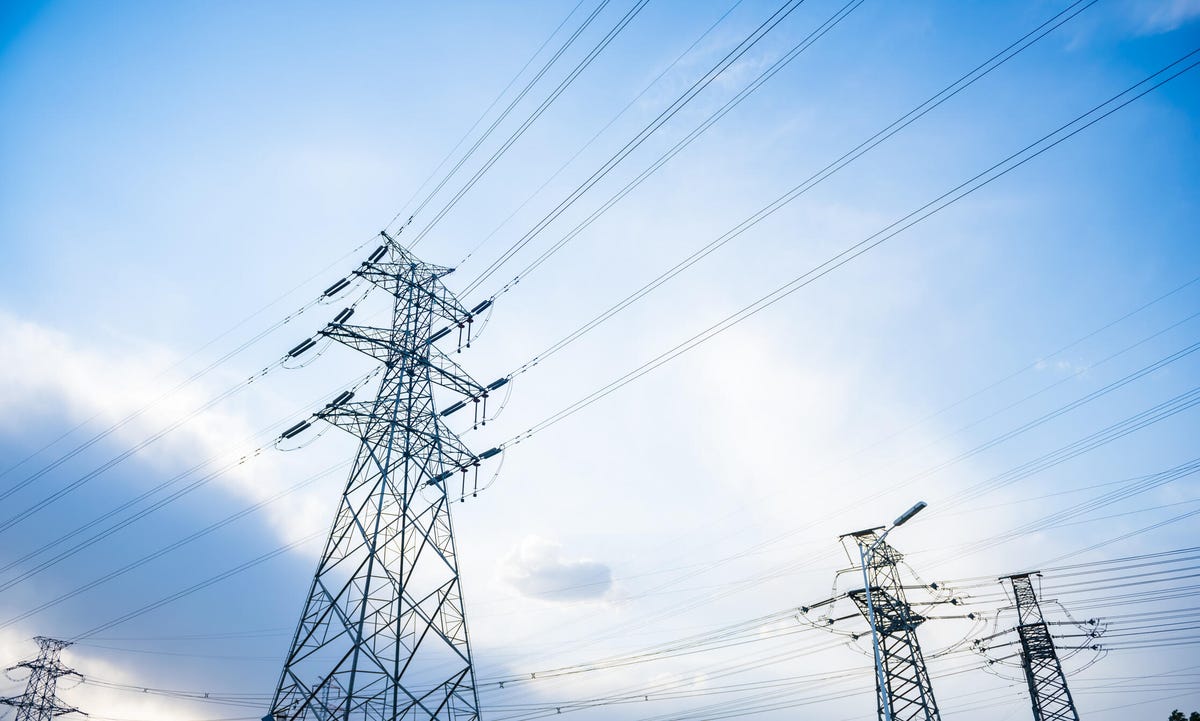 High voltage post, High voltage tower sky background