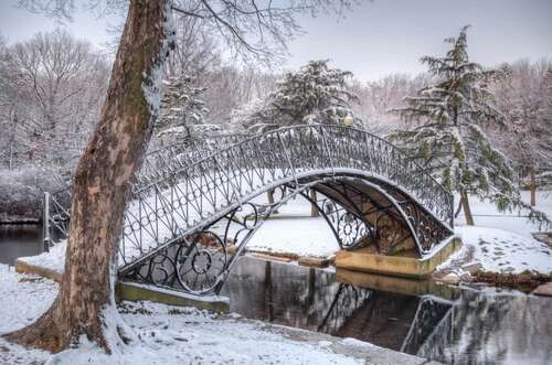 Historic Elm Park in Worcester, Massachusetts, after a dusting of snow.