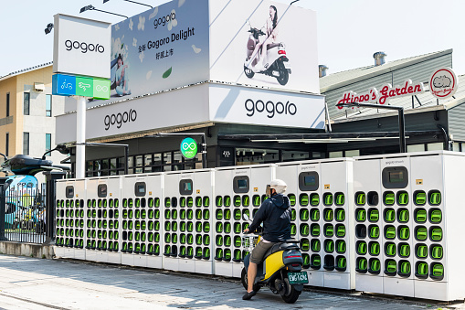 Gogoro Batteries charging station in Kaohsiung, Taiwan.