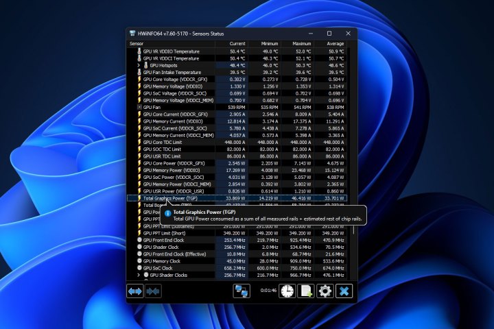 A readout of component statistics with the HWInfo tool.