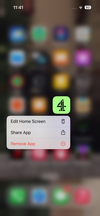 Removing the Channel 4 app on an iPhone.