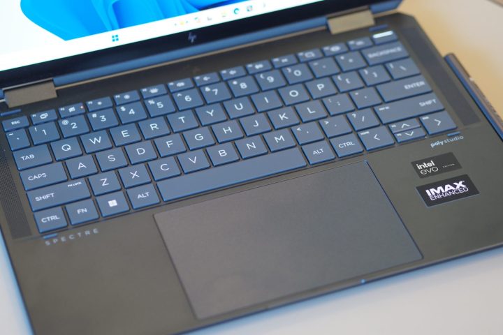 HP Spectre x360 14 2023 top down view showing keyboard.